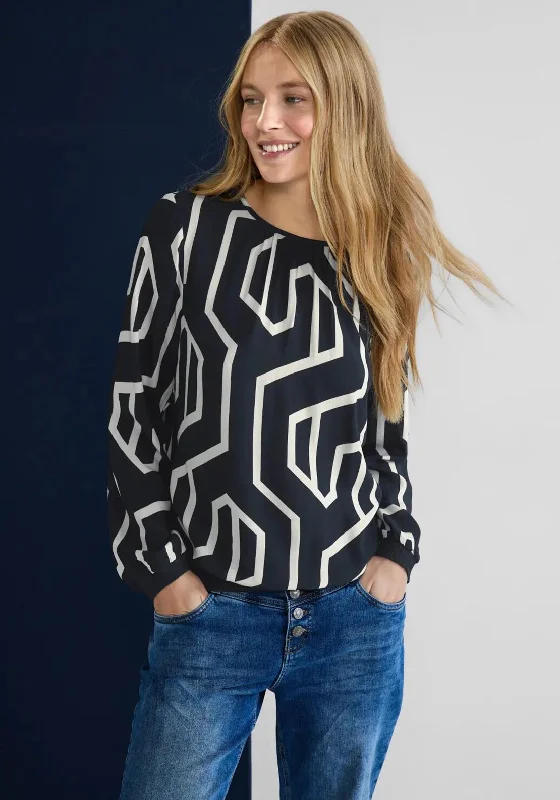 Street One Geometric Print Top, Deep Blue