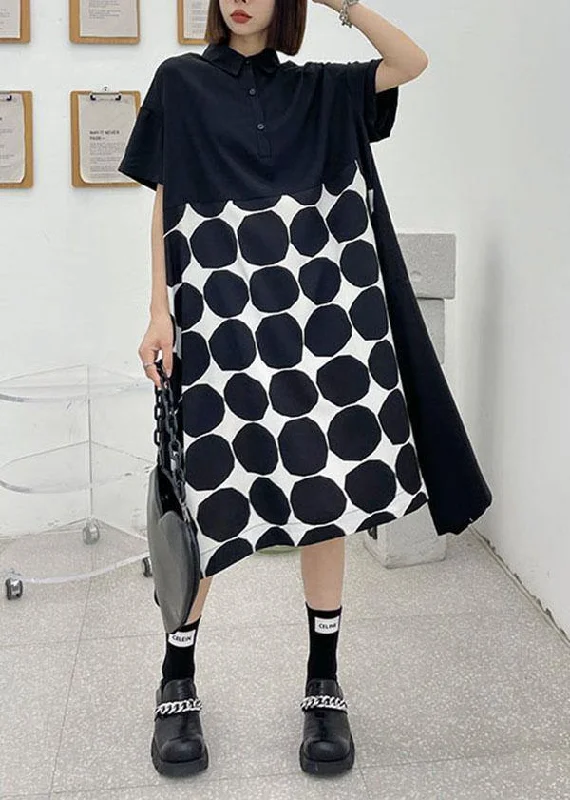 Women Black Dot Summer Short Sleeve Dress