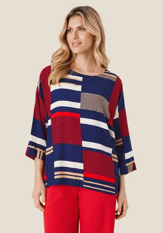 Masai Becca Block Stripe Oversize Top, Maritime Blue