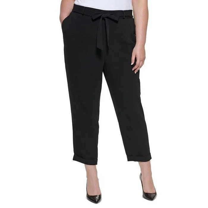 Calvin Klein Women's Belted Cuffed Paper Bag Pants Black Size 24W