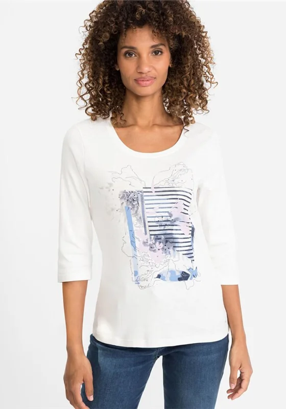 Olsen Edda Placement Flower T-Shirt, White & Blue