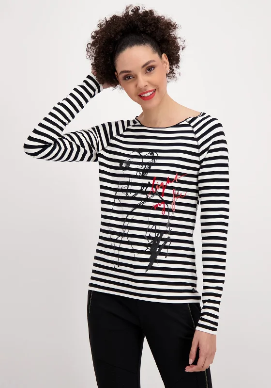 Monari Long Sleeve Striped T-Shirt, Black & White