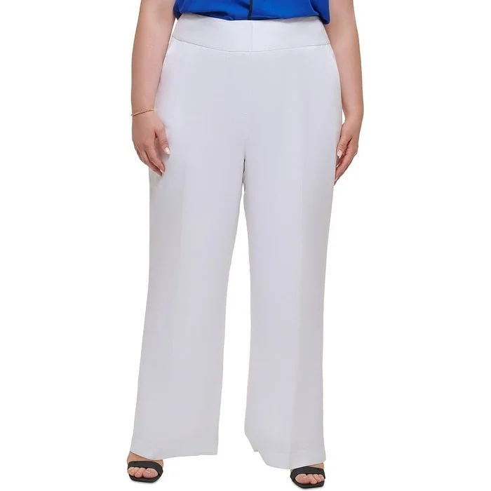 Calvin Klein Women's Plus Wide Leg Linen Pants White Size 22W