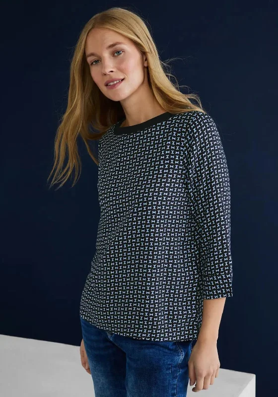 Street One Boat Neck Print Top, Deep Blue