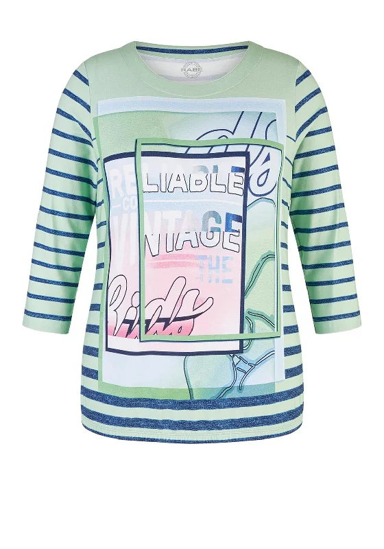Rabe Striped Graphic Print T-Shirt, Pistachio Multi