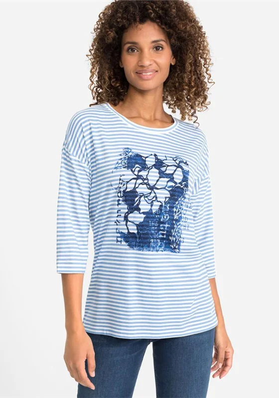 Olsen Cosima Striped Graphic T-Shirt, Cornflower