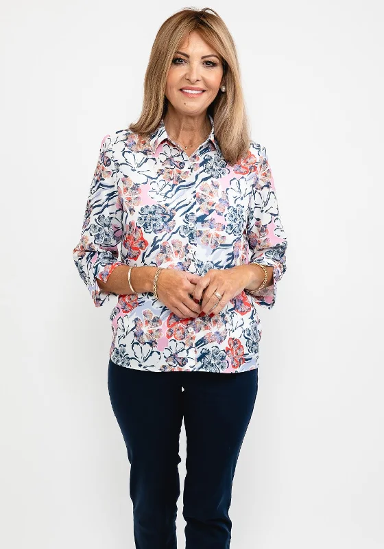 ERFO Floral Print Blouse, White Multi