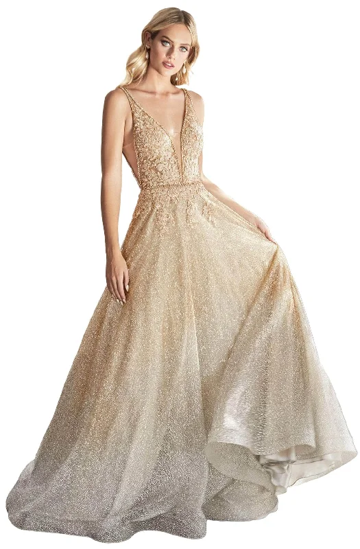 Ladivine CD208 - Ombre Glitter Junior Prom V-Neck Gown