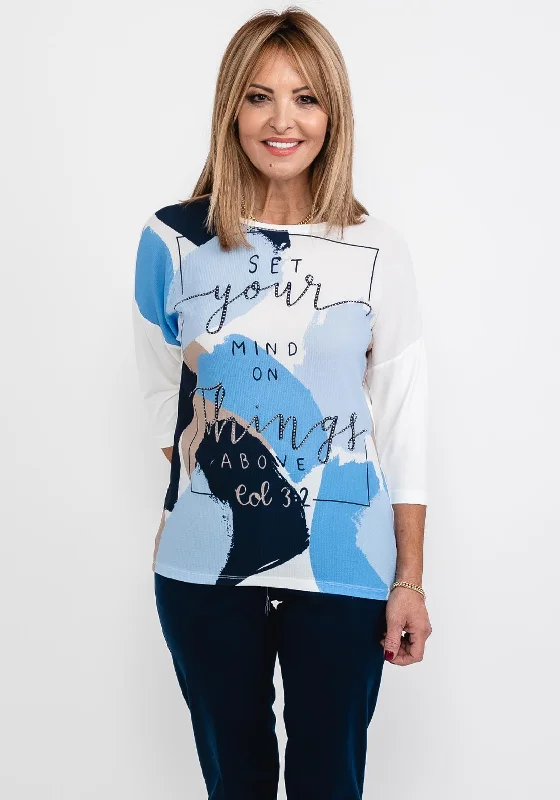 Bianca Julie Print Top, White & Blue Multi