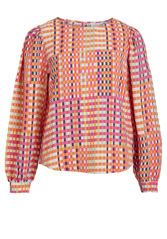 Vila Pipe Check Print Top, Multi