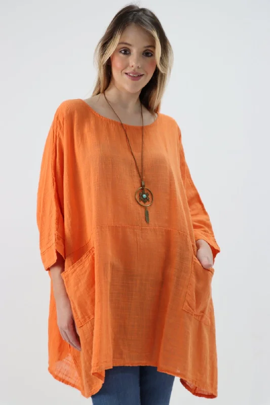 Made In Italy Cotton Necklace Batwing Top