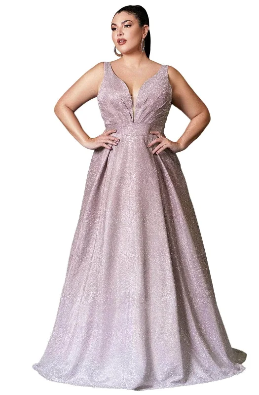 Ladivine 9174C - Plunge V-neck Pleated A-line Gown