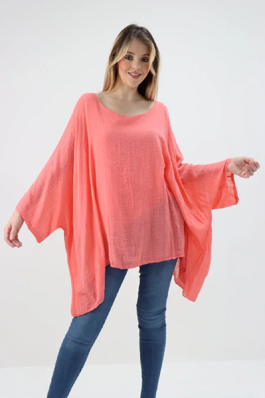 Made In Italy Cotton Plain Batwing Top