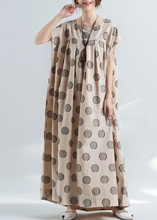 Organic nude dotted prints cotton tunic pattern loose waist Maxi summer Dress