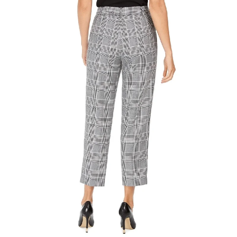 Calvin Klein Women's Plaid Tie-Waist Pants Silver Size 0