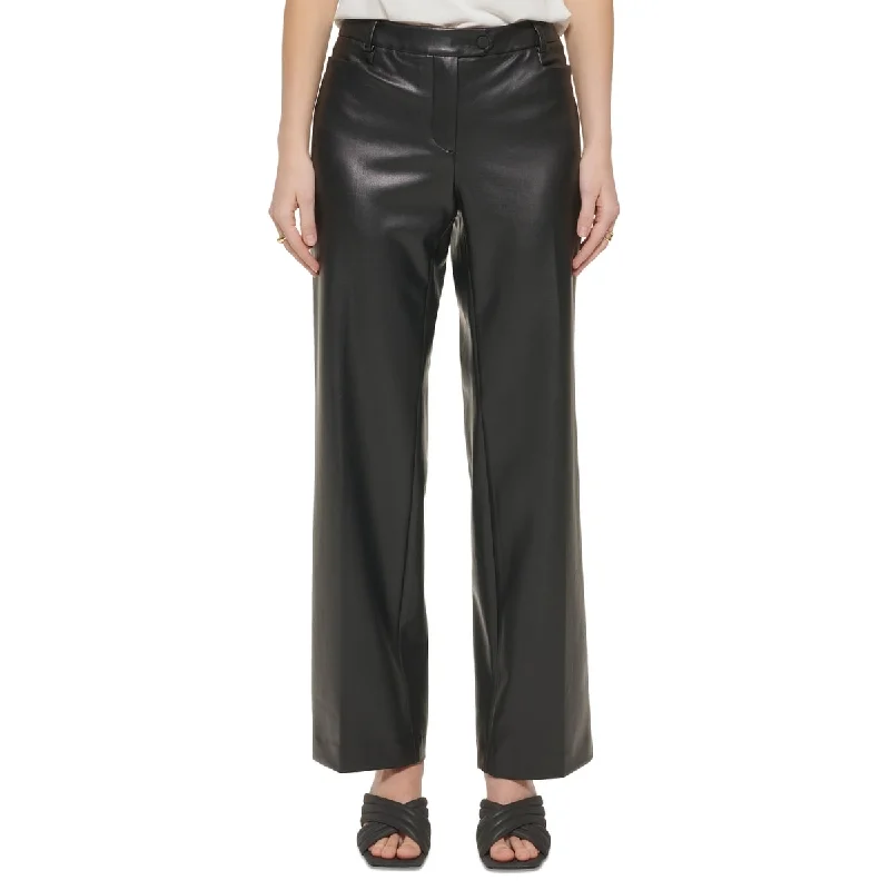 Calvin Klein Women's Faux Leather Straight Leg Pants Black Size 2