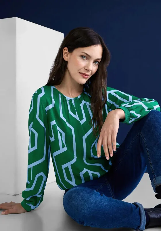 Street One Geometric Print Top, Dark Brisk Green