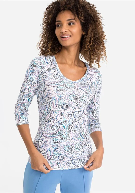 Olsen Paisley Outline Print T-Shirt, Cornflower Multi