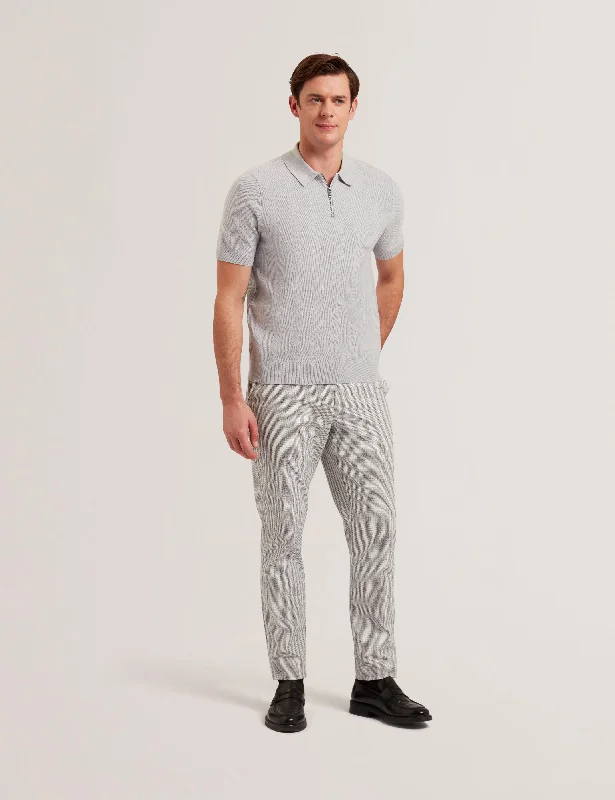 Fourd Short Sleeve Herringbone Stitch Zip Polo Grey