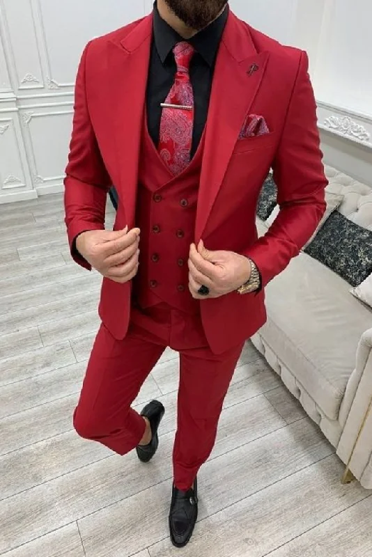 Red 3 Piece Suit For Men Wedding Suit, Dinner Suit, Slim Fit Suit, Elegant One Button Suit Groom Wedding Suit Bespoke Red 3 Piece Suit For Men Wedding Suit, Dinner Suit, Slim Fit Suit, Elegant One Button Suit Groom Wedding Suit Bespoke