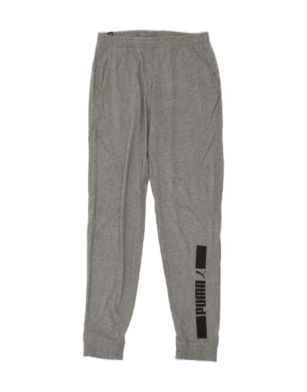 PUMA Mens Graphic Tracksuit Trousers Joggers Medium Grey Cotton