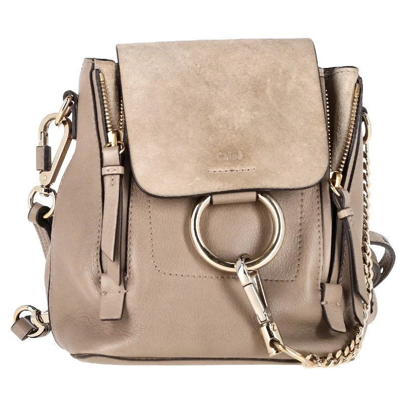 Chloé Suede Medium Faye Backpack in Grey Calfskin Leather