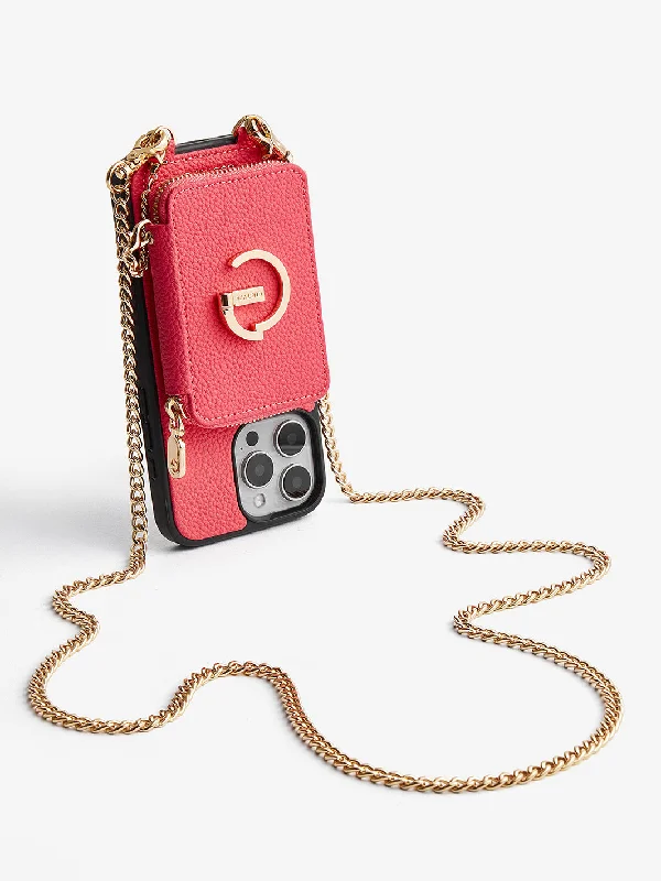 Classic Metal Chain- Strap Magnetic Leather Wallet Case with Stand for iPhone