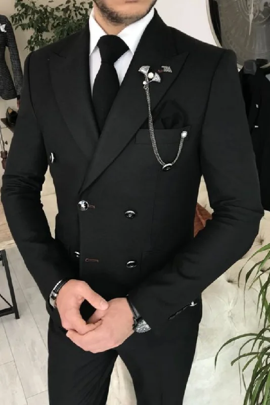Men Black Two Piece Suit Double Breasted Black Suit Dinner Suit Formal Party Wear Bespoke Tailoring Men Black Two Piece Suit Double Breasted Black Suit Dinner Suit Formal Party Wear Bespoke Tailoring