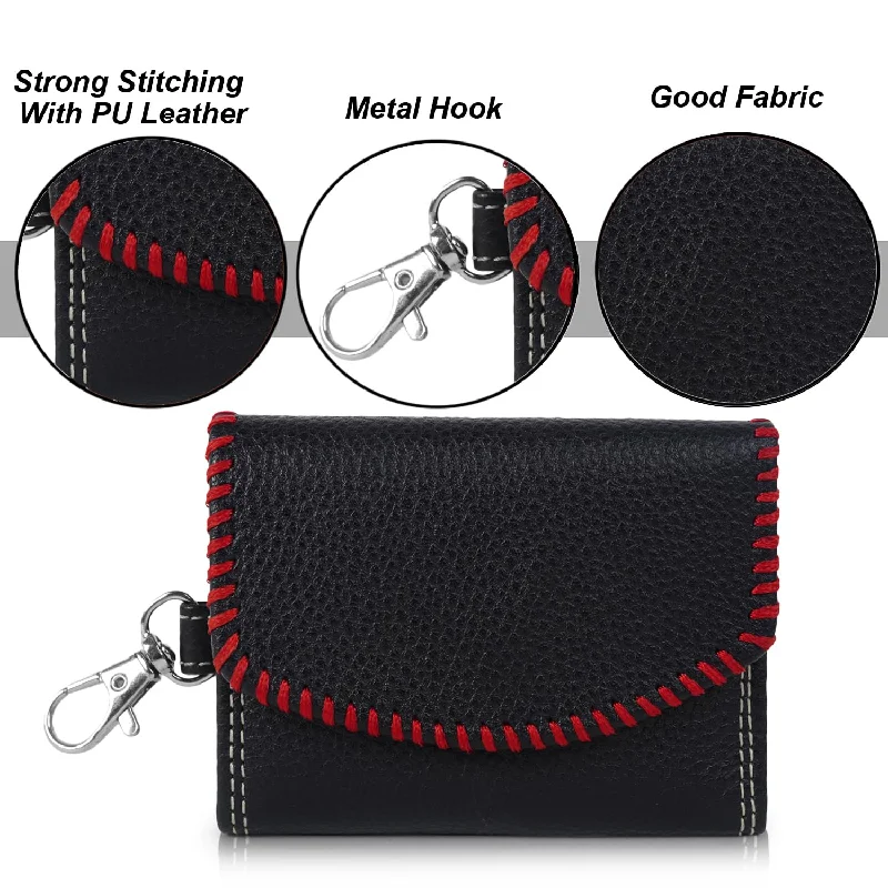 CIMONI® Premium Leather Wallet with 6 Key Chain Hooks Genuine Leather Brass Finish Key Chain Holding Case With 2 Card Slots (Color - Black) CIMONI® Premium Leather Wallet with 6 Key Chain Hooks Genuine Leather Brass Finish Key Chain Holding Case With 2 Card Slots (Color - Black)