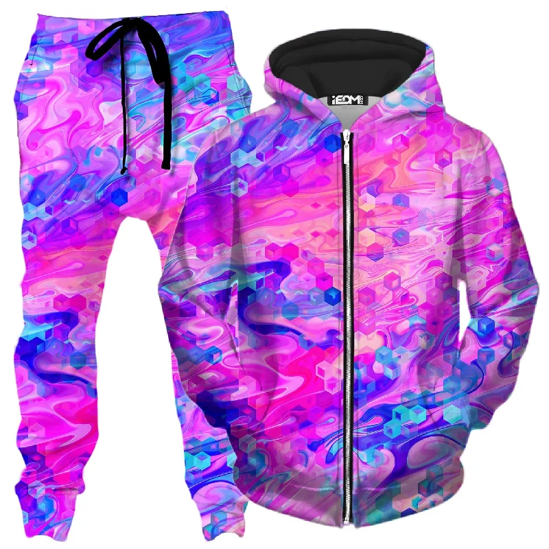 Cotton Candy Wash Zip-Up Hoodie and Joggers Combo
