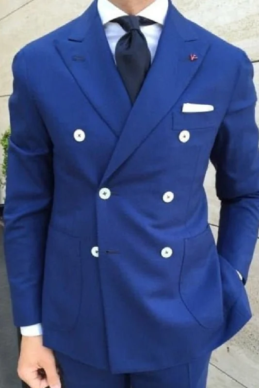 Men's Two Piece Suit Royal Blue Double Breasted Suit Wedding Suit Party Wear Elegant Suits Bespoke Men's Two Piece Suit Royal Blue Double Breasted Suit Wedding Suit Party Wear Elegant Suits Bespoke
