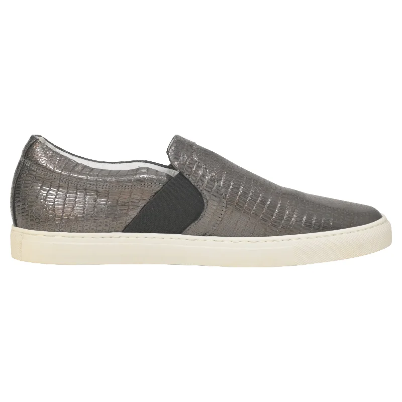 Lanvin Slip-On Sneakers in Metallic Grey Embossed Leather