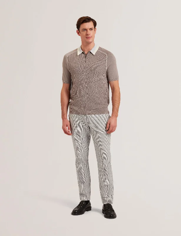 Paxto Short Sleeve Regular Textured Zip Polo Grey