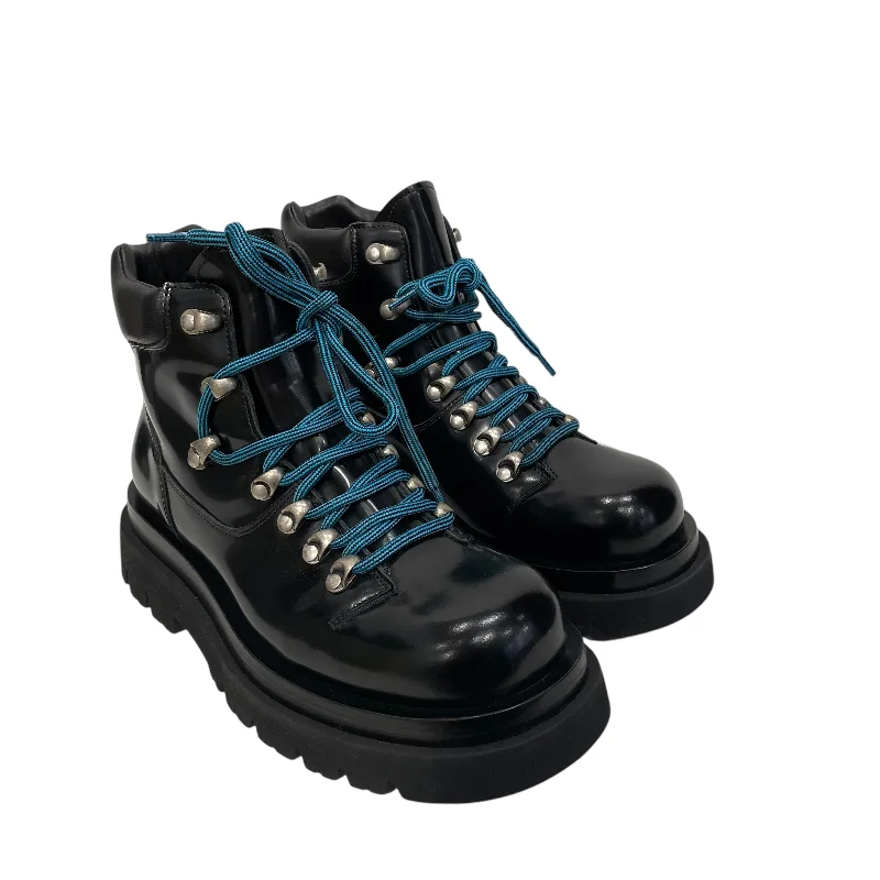 BOTTEGA VENETA/Boots/EU 40/Leather/BLK/8 Hole/LTHR ANKLE BOOT/ BLUE LACE