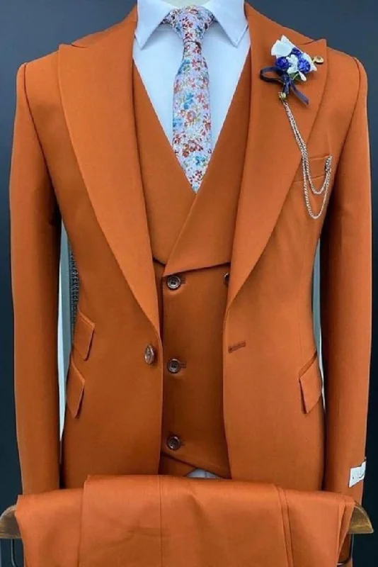 MEN ORANGE SUITS 3 Piece Wedding Stylish Luxury Formal Fashion Prom Groomsmen Suits MEN ORANGE SUITS 3 Piece Wedding Stylish Luxury Formal Fashion Prom Groomsmen Suits