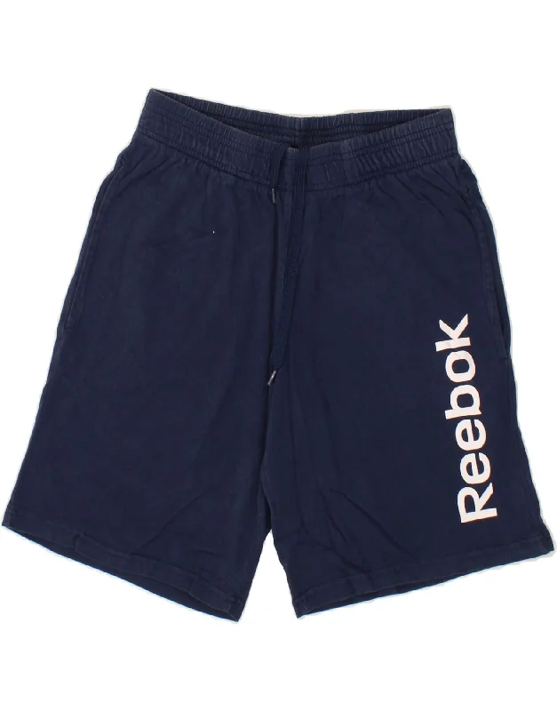 REEBOK Mens Graphic Sport Shorts Small Navy Blue Cotton