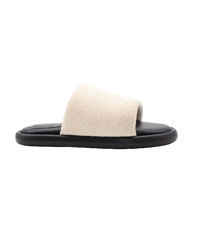 Proenza Schouler Pipe Stretch-Knit Slides in Ecru Leather