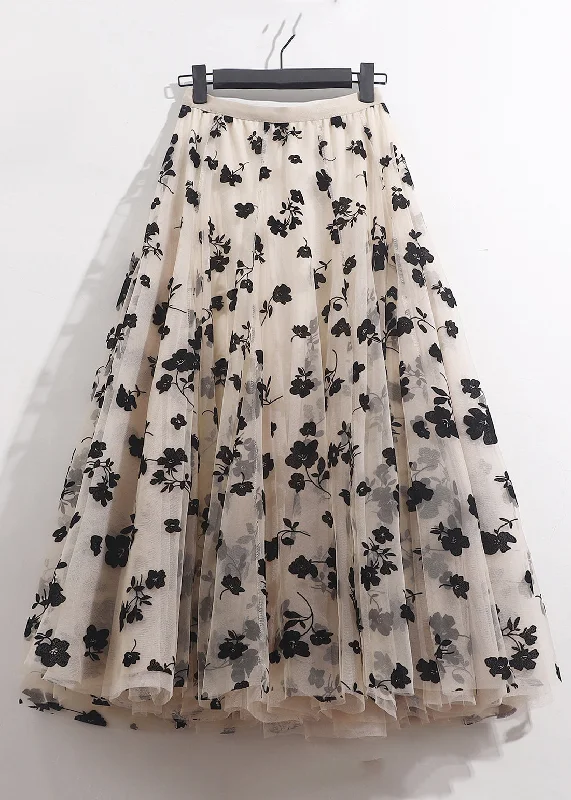 Apricot Wrinkled Loose Tulle Skirts High Waist
