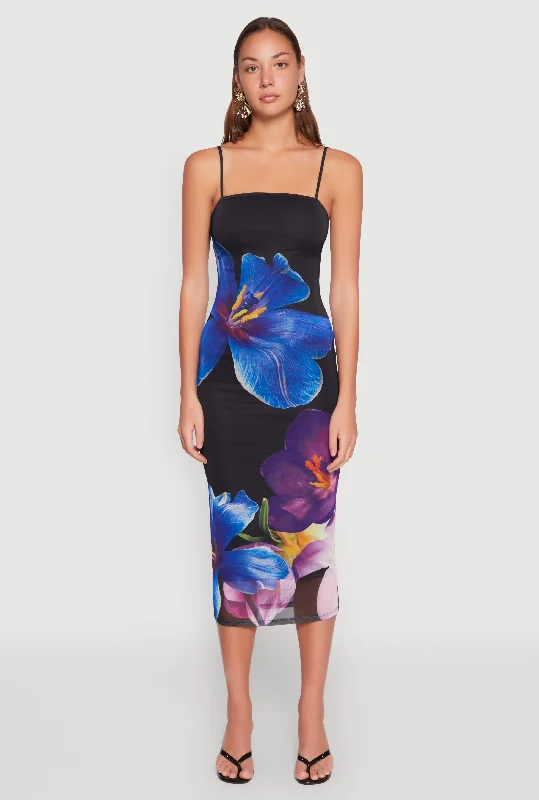 Almost Famous Floral Print Mesh Dress