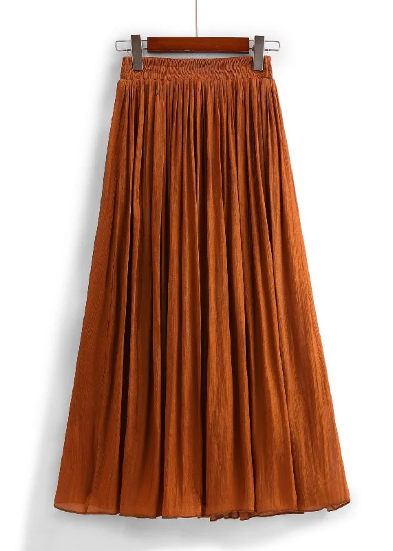 Orange Wrinkled Cotton Pleated Skirts High Waist