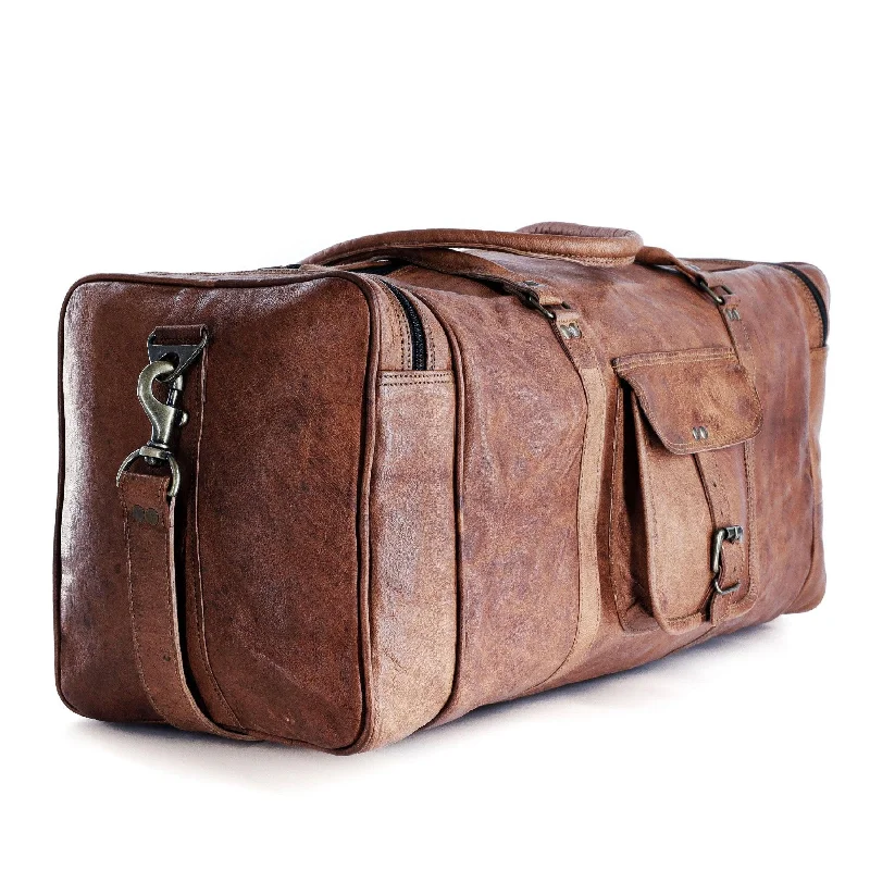 Leather Duffel Bag Large 24-Inch Square Duffel - Travel, Gym, Sports, Overnight, and Weekender Bag for Men and Women