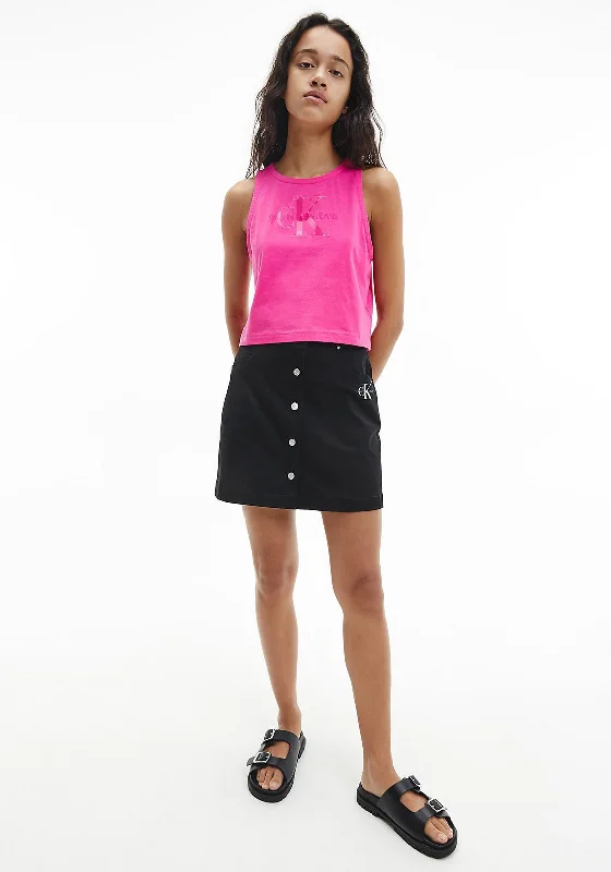 Calvin Klein Button Up Denim Skirt, Black