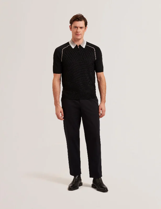 Paxto Short Sleeve Regular Textured Zip Polo Black