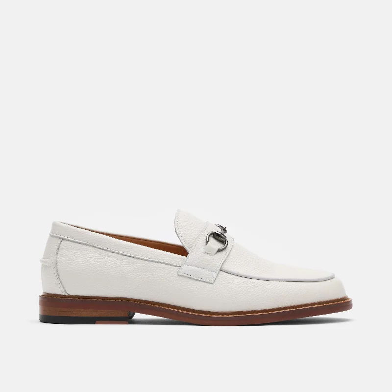 Boardwalk White Pebble Leather Horse-Bit Loafers