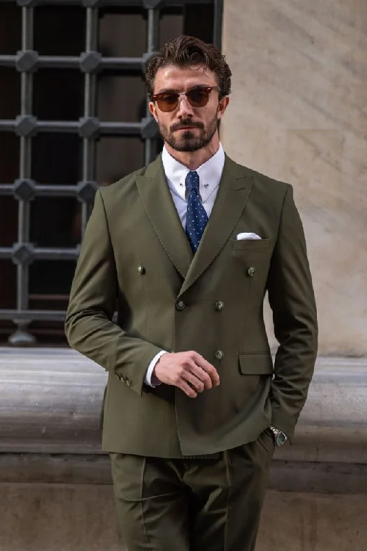 Men Olive Green Two Piece Double Breasted Wedding Suit Formal Event Casual Suit Bespoke Mens Men Olive Green Two Piece Double Breasted Wedding Suit Formal Event Casual Suit Bespoke Mens