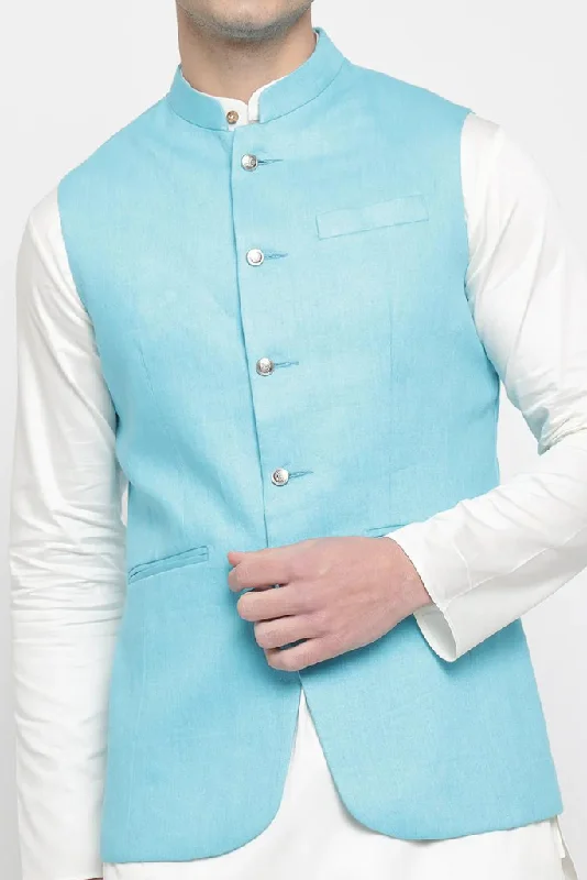 Men's Nehru Jacket Sky Blue Ethnic Wear Wedding Half Jacket Indian Function & Festival Nehru Jacket Gif For Him Men's Nehru Jacket Sky Blue Ethnic Wear Wedding Half Jacket Indian Function & Festival Nehru Jacket Gif For Him