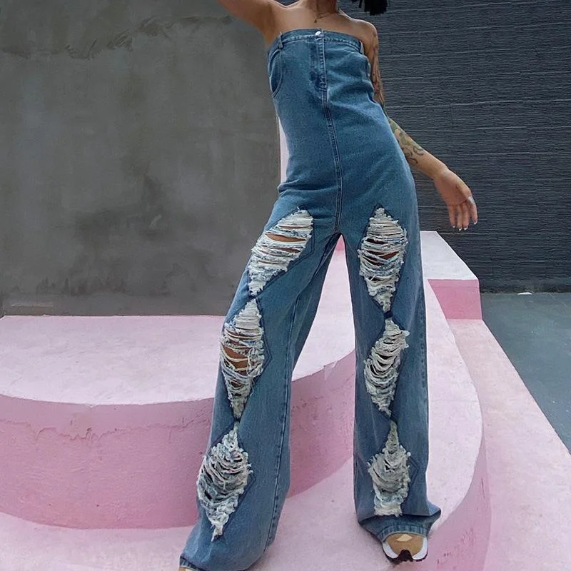 Summer Personality Broken Holes Pipe Pants