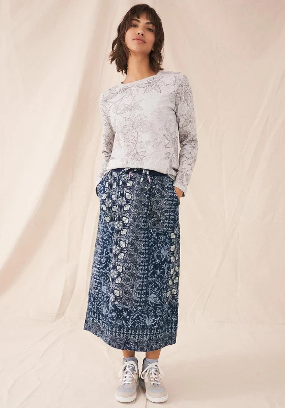 White Stuff Effie Linen Floral Midi Skirt, Navy Multi