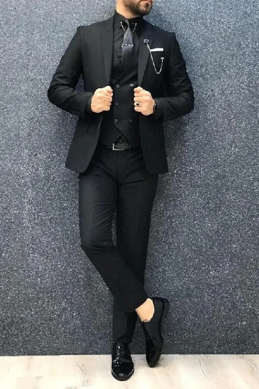 Black Three Piece Suit Men Formal Fashion Black Suit Wedding Prom Wear Slim Fit Black Suits Groomsmen Bespoke Suits Gift For Him Black Three Piece Suit Men Formal Fashion Black Suit Wedding Prom Wear Slim Fit Black Suits Groomsmen Bespoke Suits Gift For Him