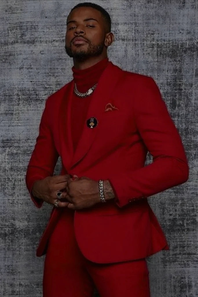 Red two piece formal suit for men